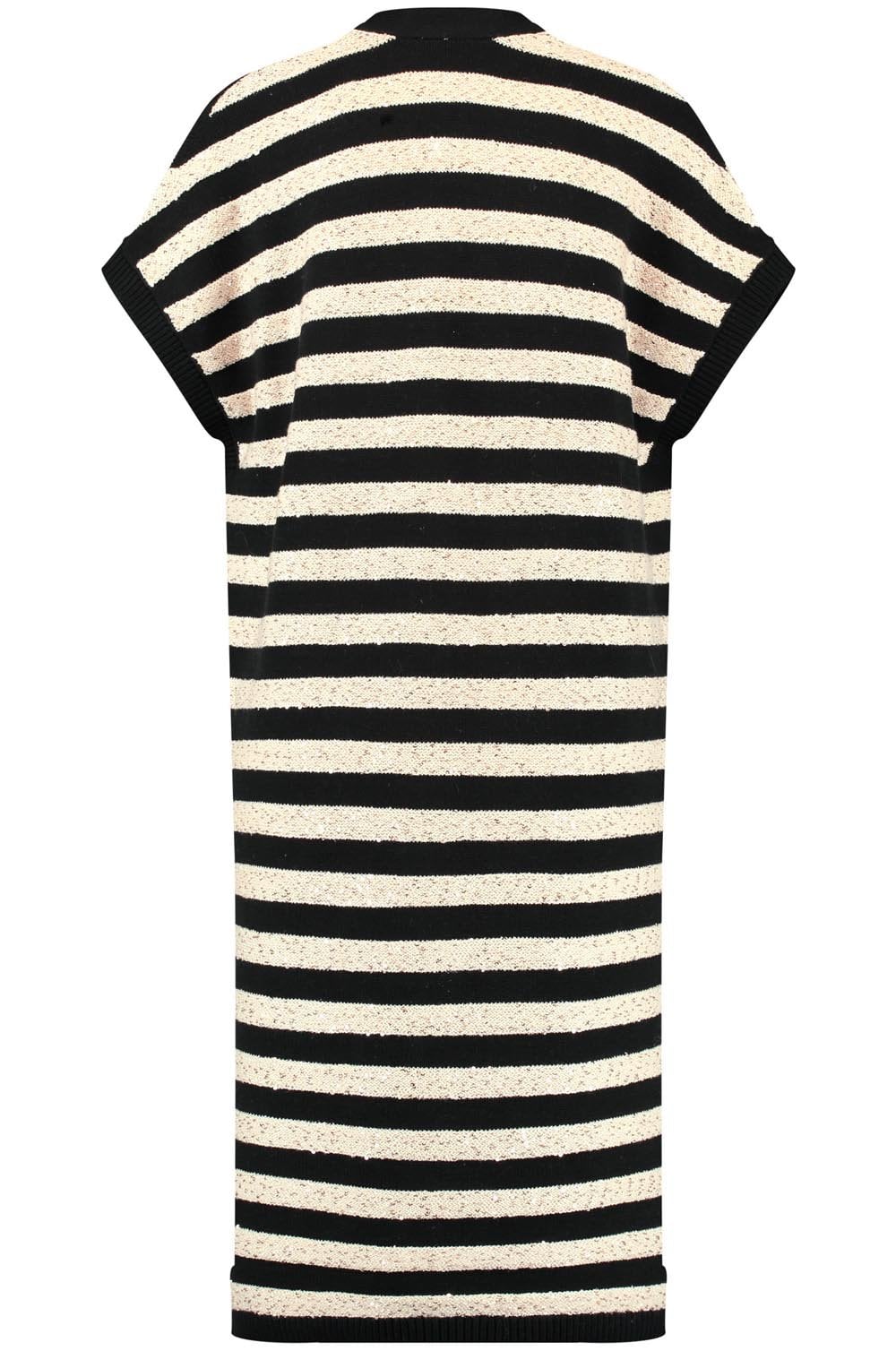 Striped Long Knitted Waistcoat with Sequin Embellishment