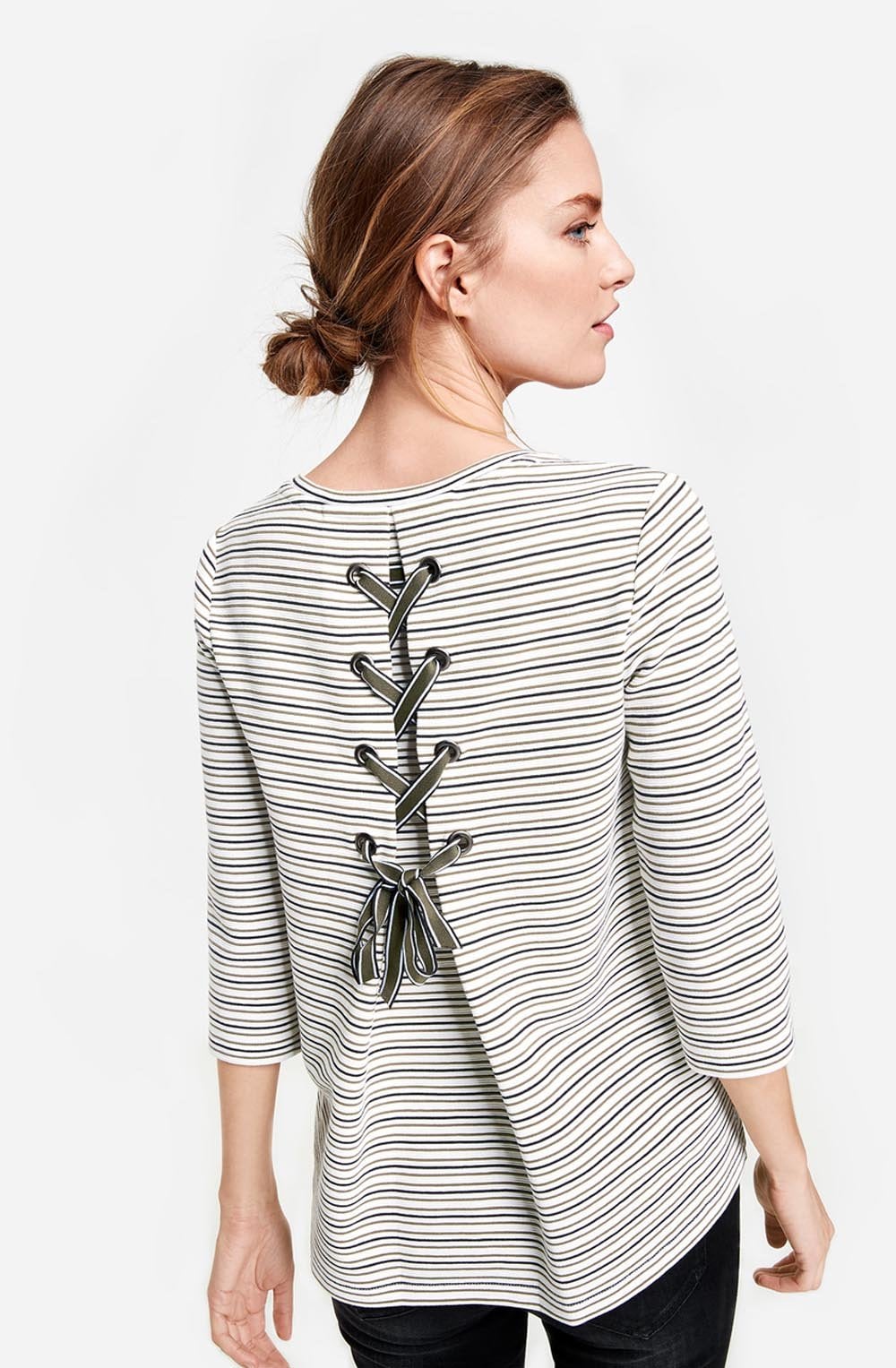 Striped Ribbed Laced Back Top