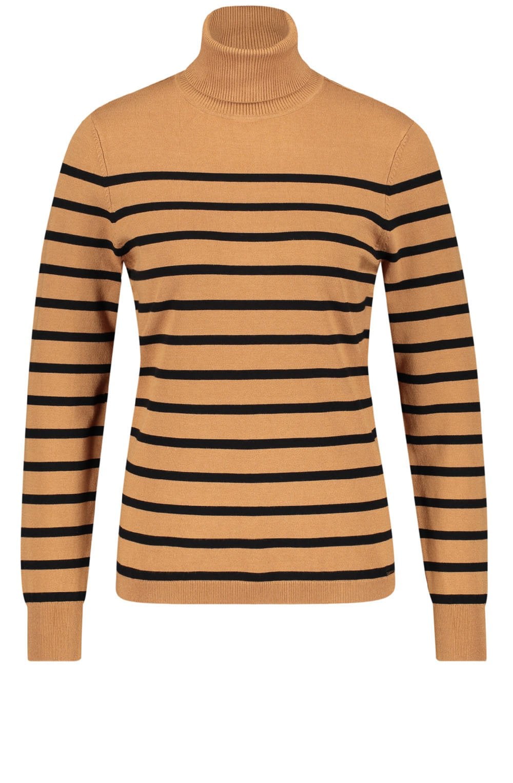 Tan Stripe Polo Neck Jumper