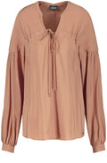 Tanin Brown V neck Tie Blouse
