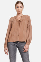Tanin Brown V neck Tie Blouse