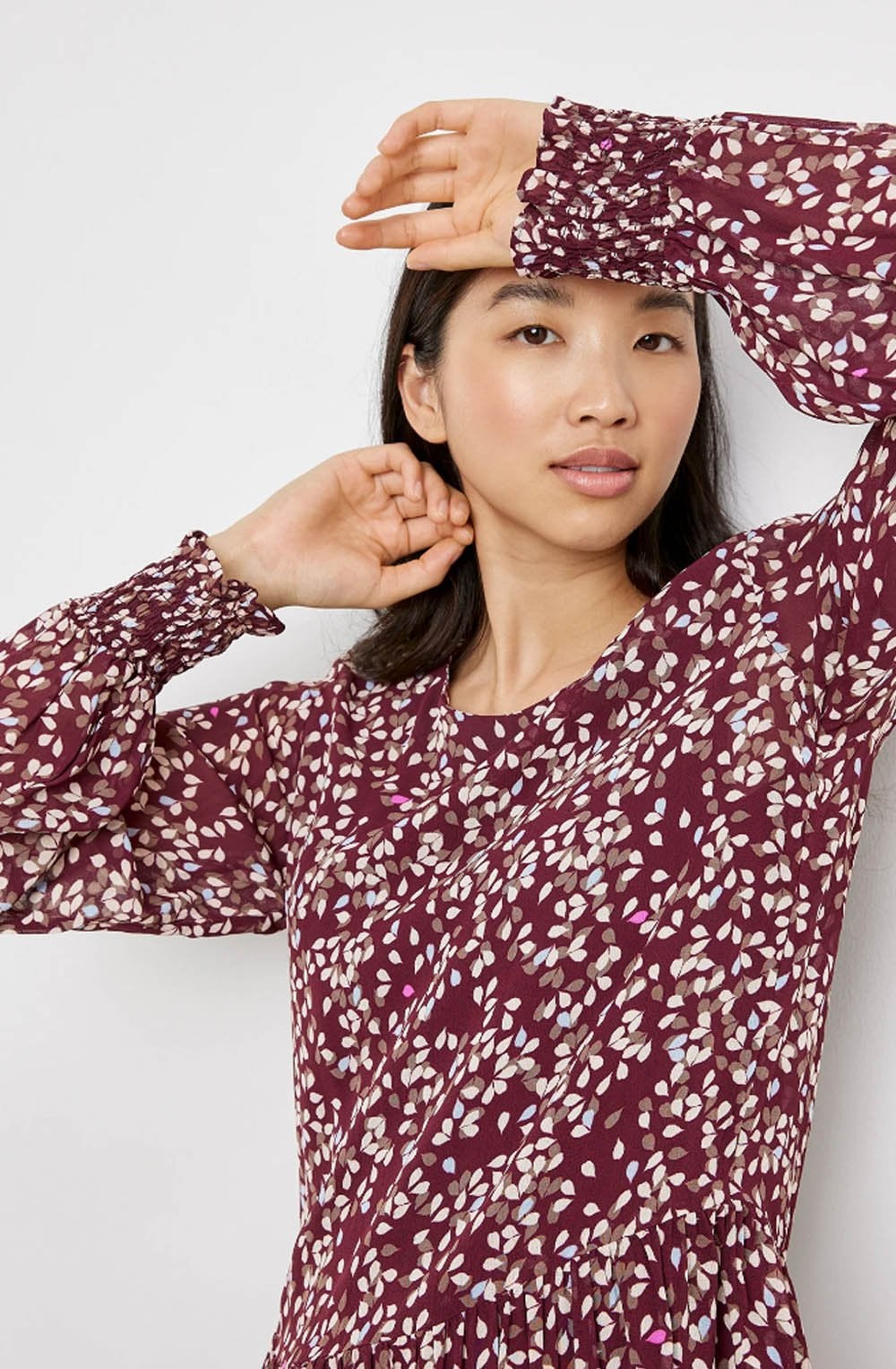 Taupe Blouse with a Hem Flounce