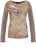 Taupe Long Sleeved Top with Mesh Layering
