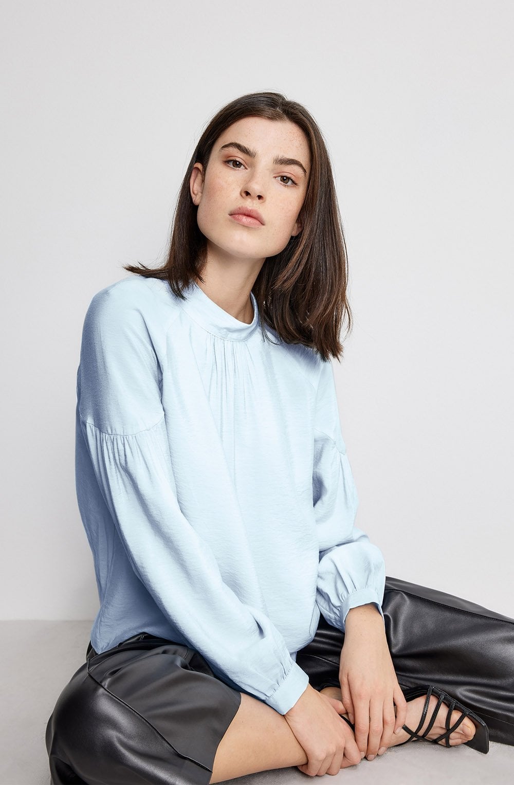Topas Blue High Neck Blouse