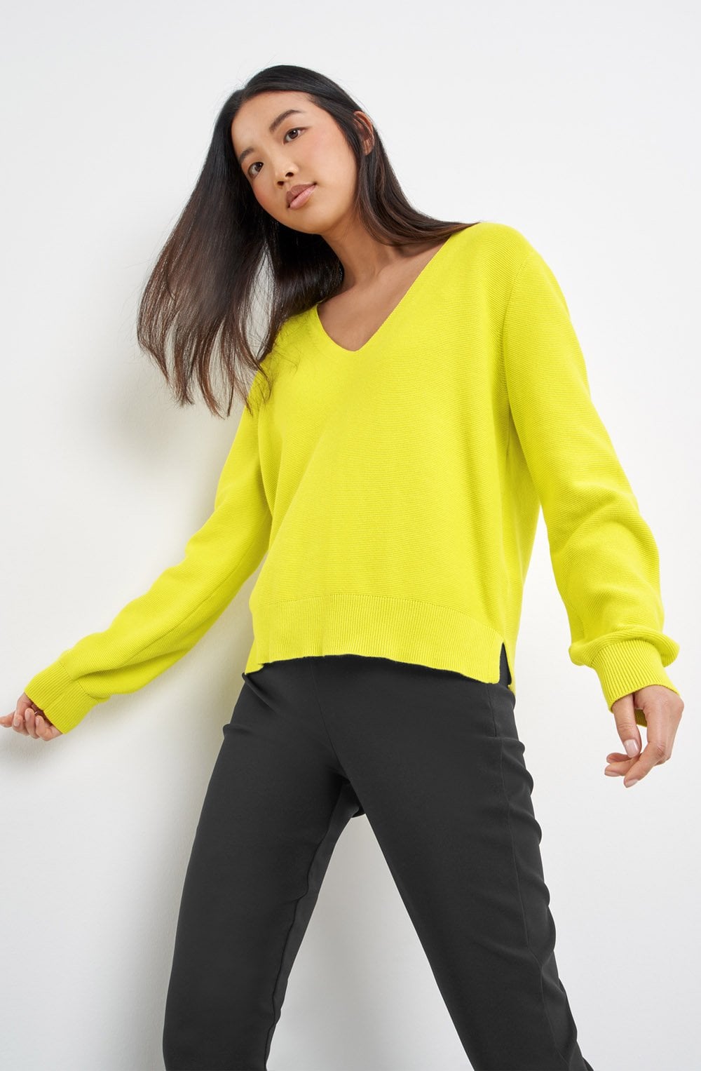 Vibrant Lime V Neck Jumper