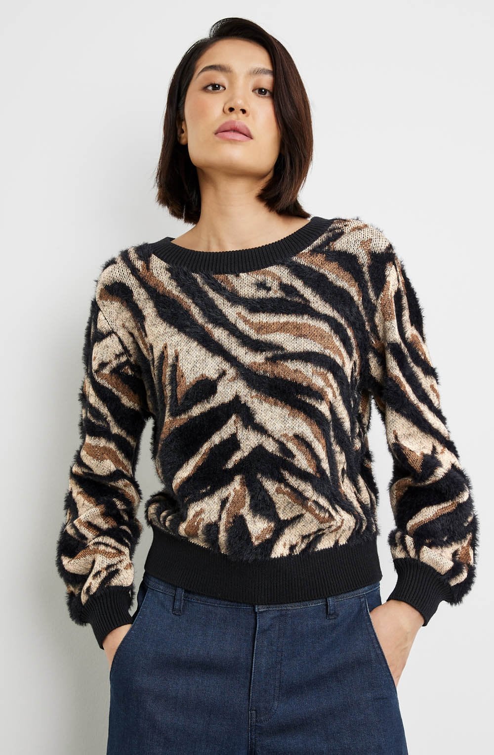 Warm black and caramel Super Soft Textured Knit Jumper