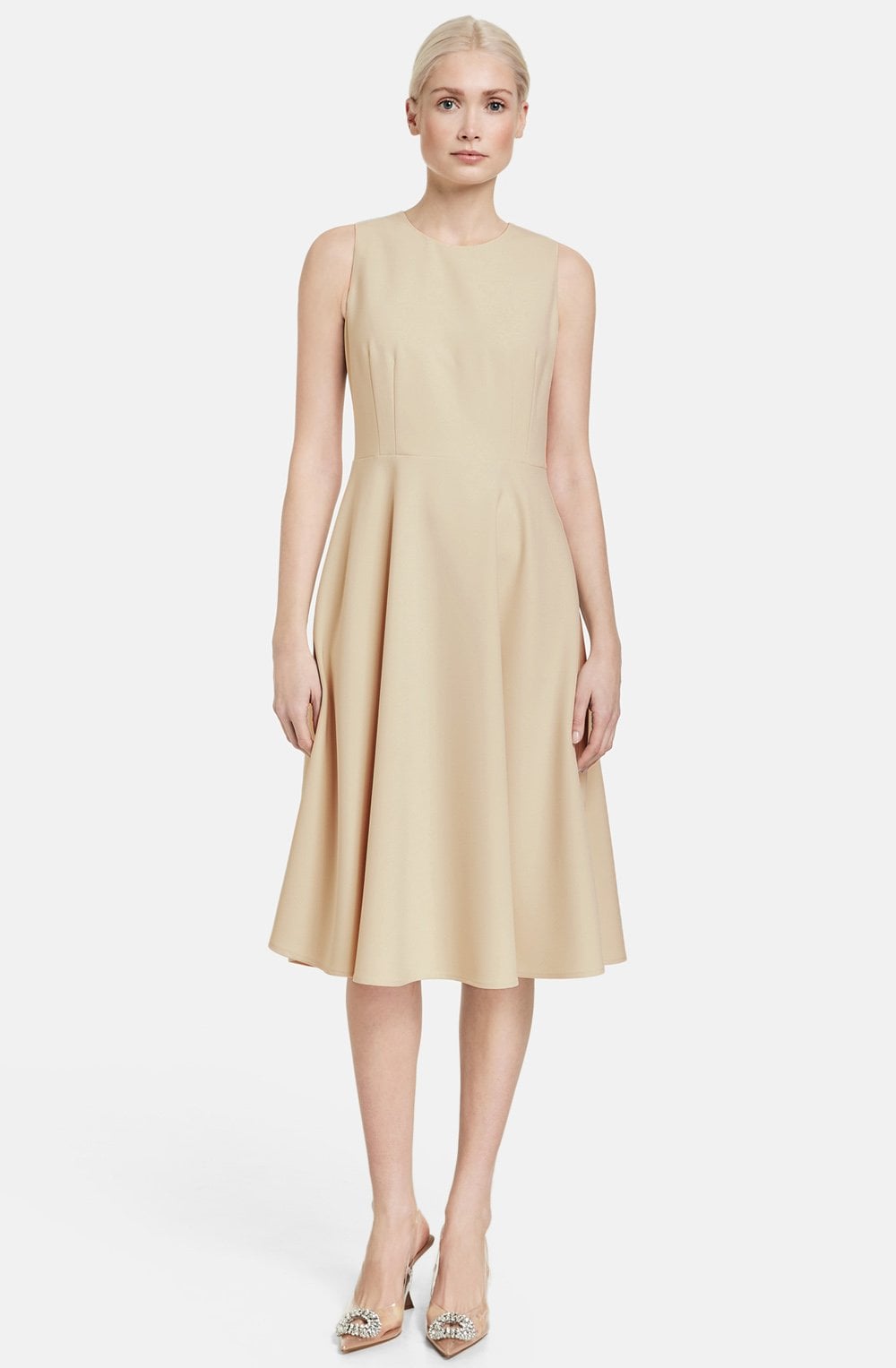 Warm Sand Flared Skirt Dress