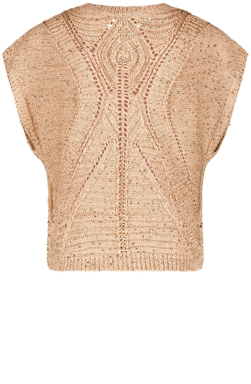 Warm Sand Openwork Pattern Short Sleeve Jumper