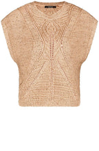 Warm Sand Openwork Pattern Short Sleeve Jumper