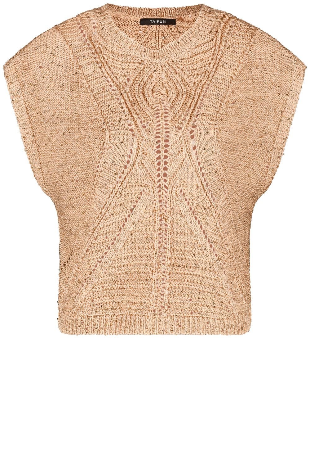 Warm Sand Openwork Pattern Short Sleeve Jumper