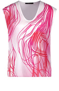 White and Pink Abstract Satin Front Top