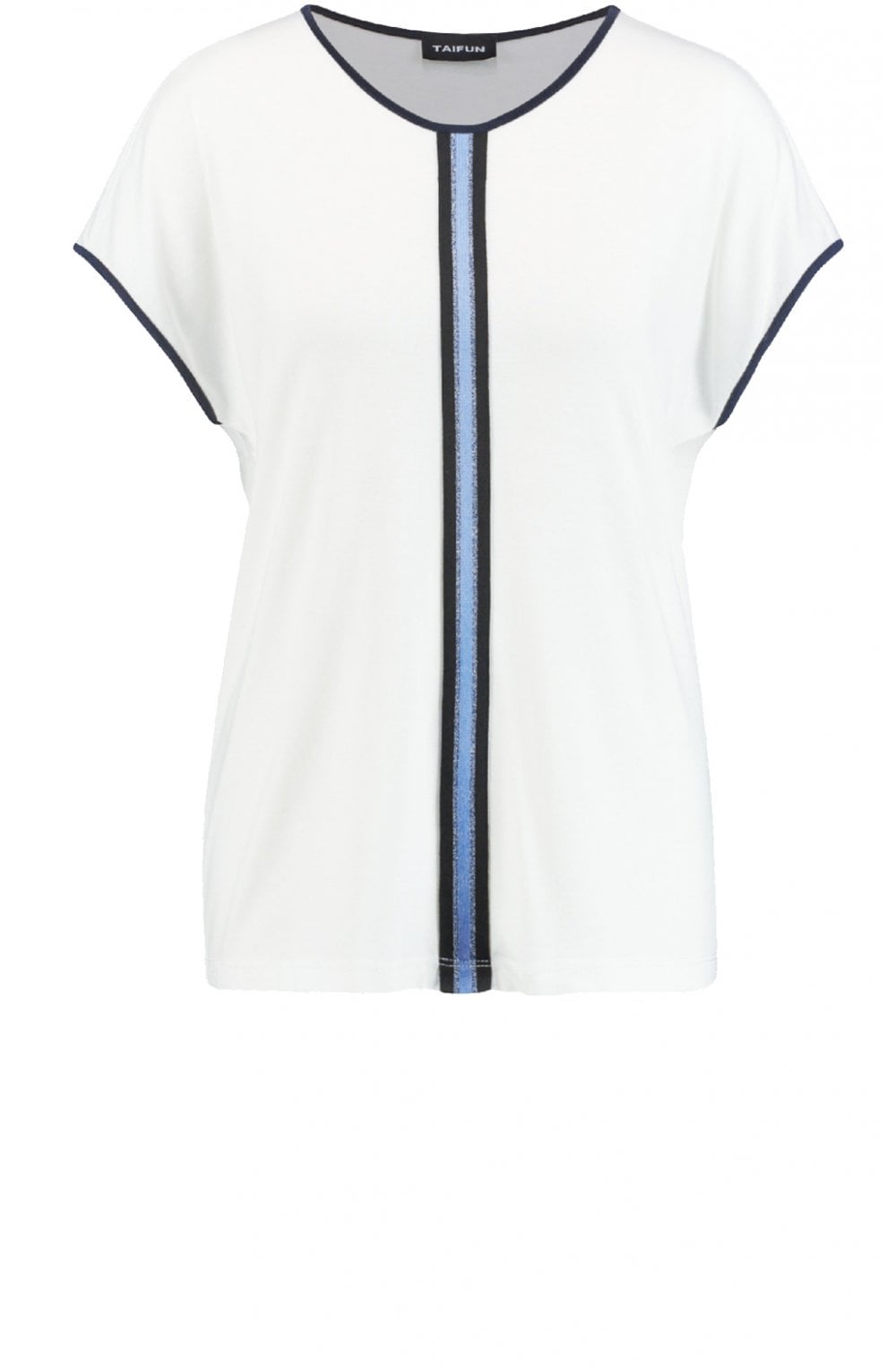 White Jersey Navy Edged Top