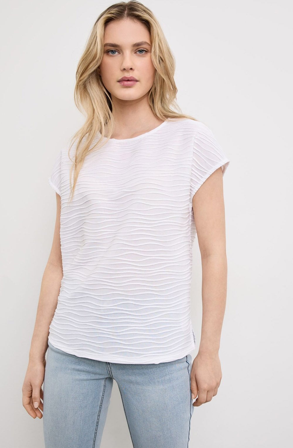 White Textured Jersey Top