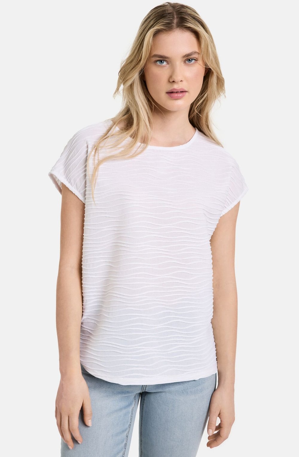 White Textured Jersey Top
