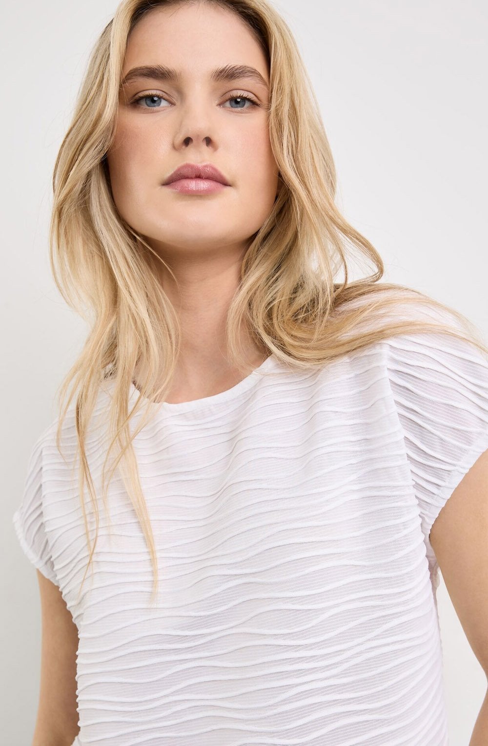 White Textured Jersey Top