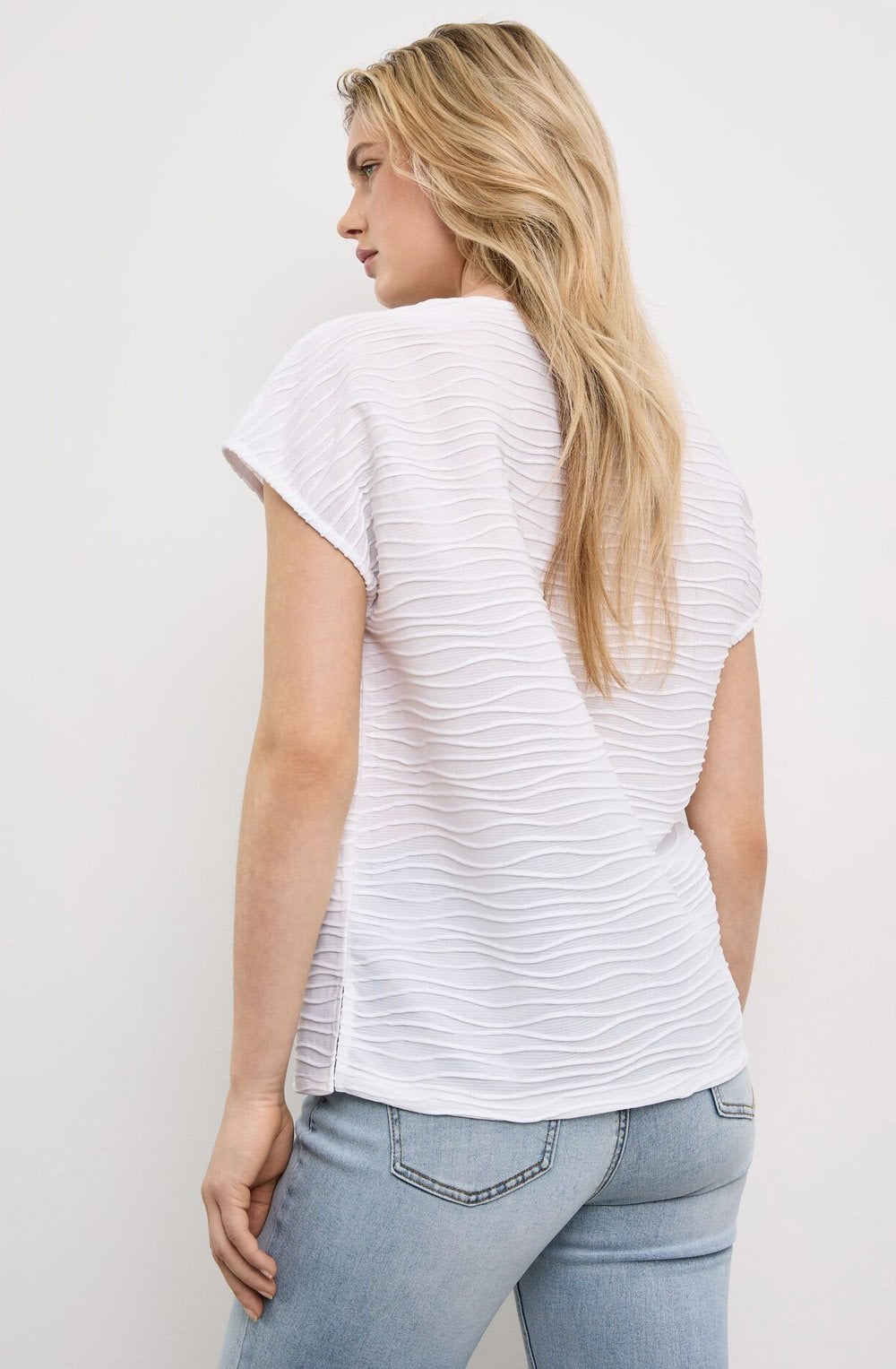 White Textured Jersey Top