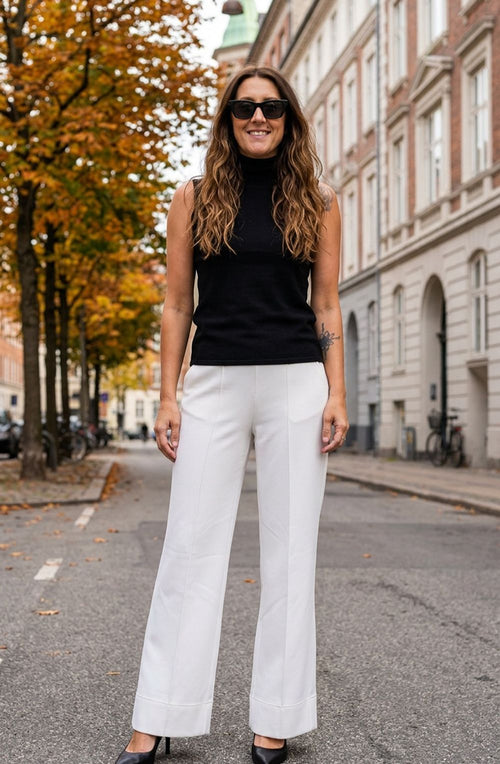 Cream  Wide Leg Trousers