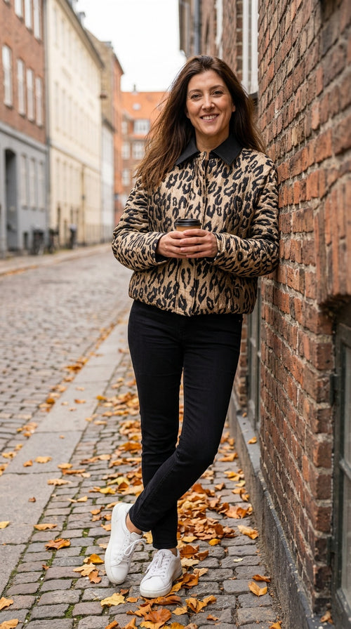 Gold and Black Leopard Oversized Quilted Jacket