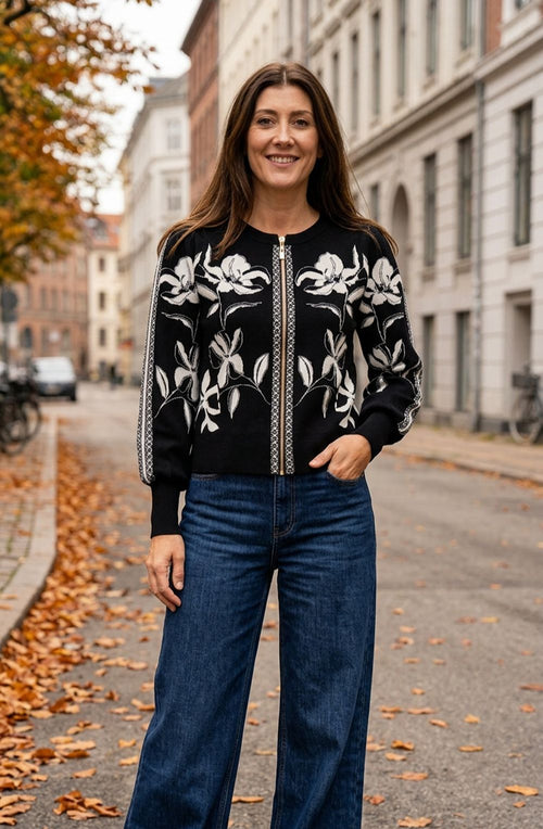 Black & White Floral Print Cardigan