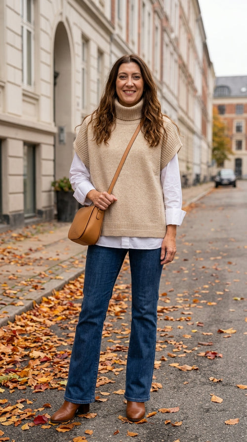 Sand Roll Neck Knit Slipover