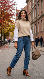 Sand Roll Neck Knit Slipover