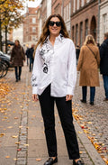 White Statement Pattern Oversized Shirt