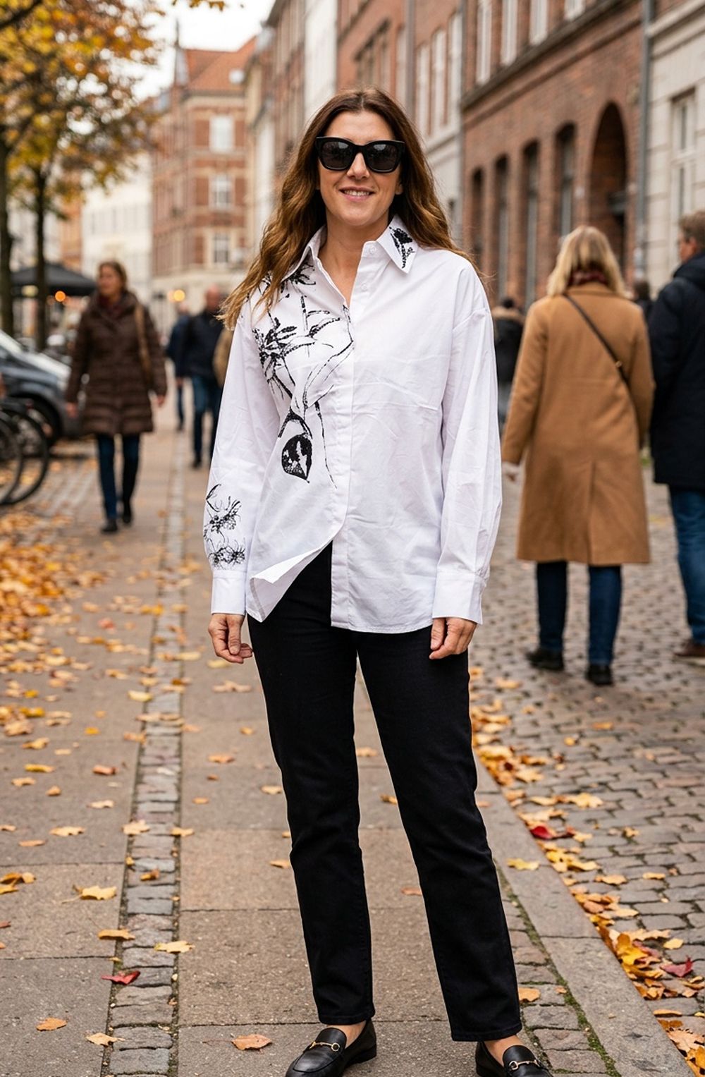 White Statement Pattern Oversized Shirt