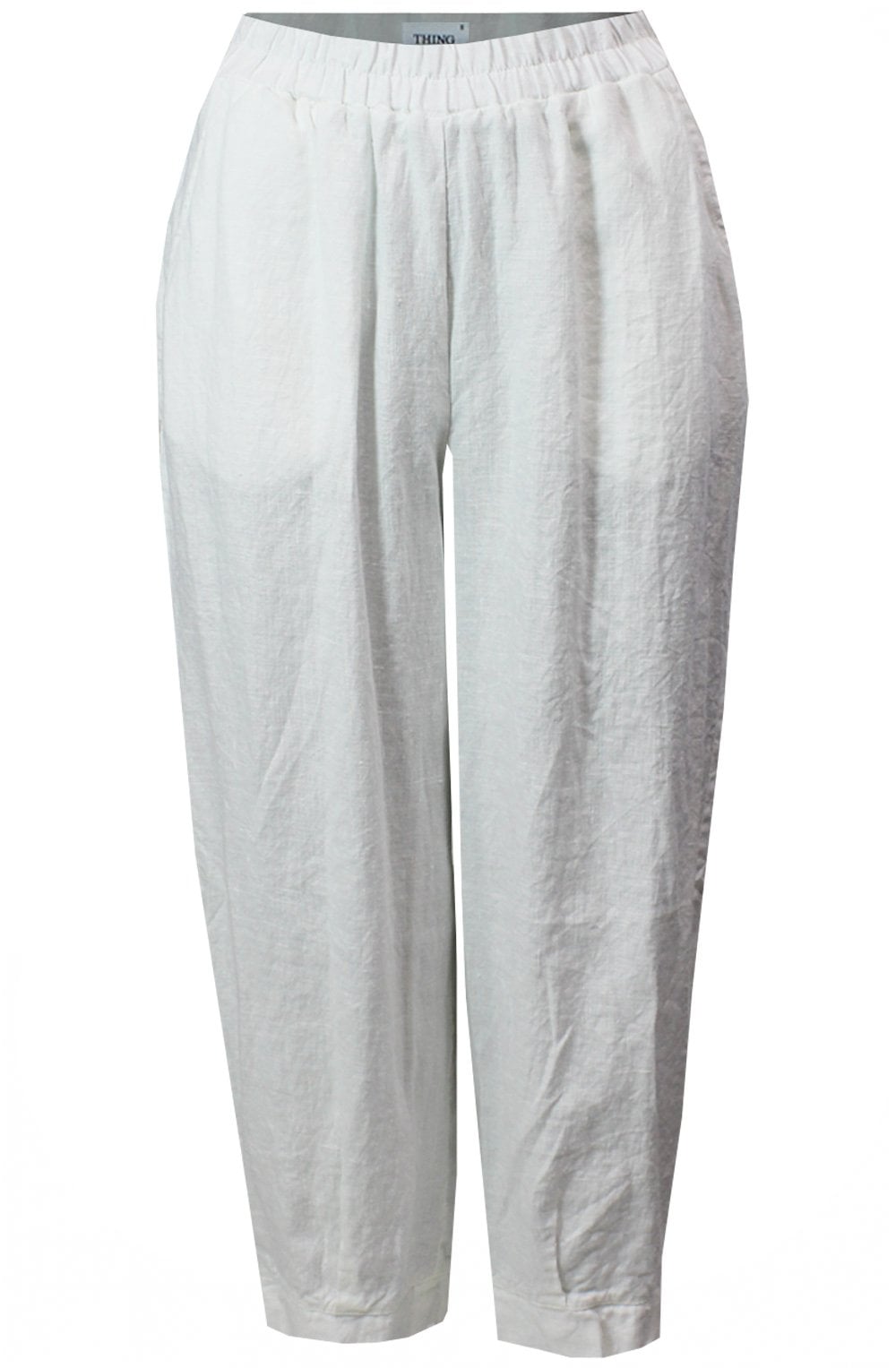 Off White Linen Ankle Length Trousers