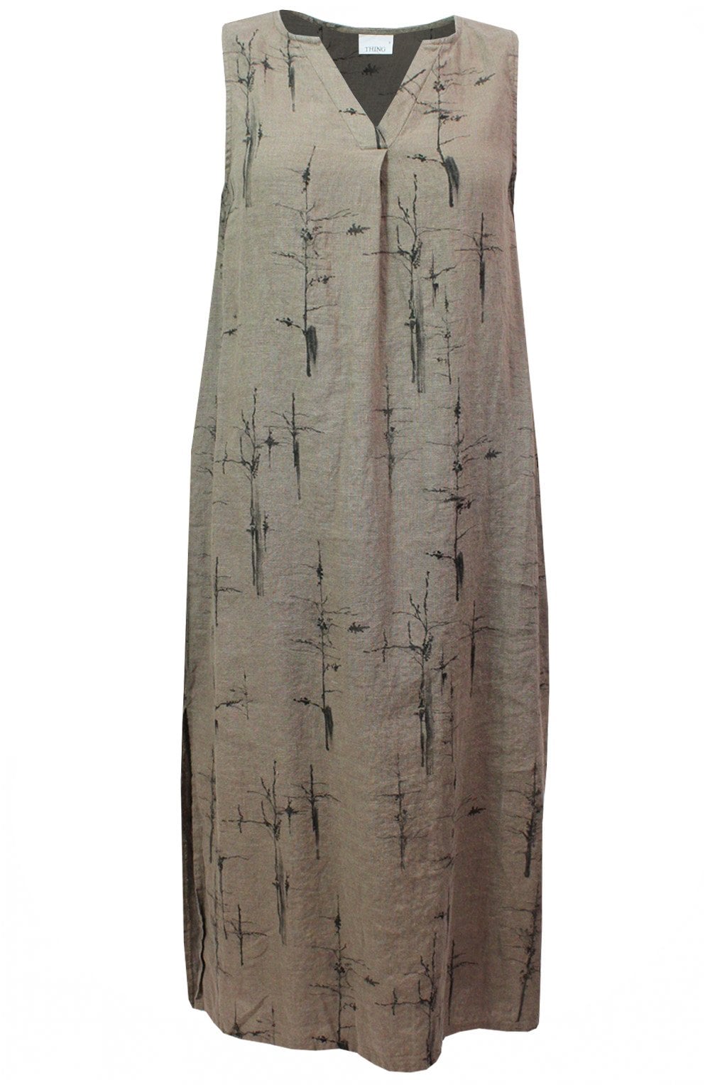 Tree Design Sleeveless Linen Dress