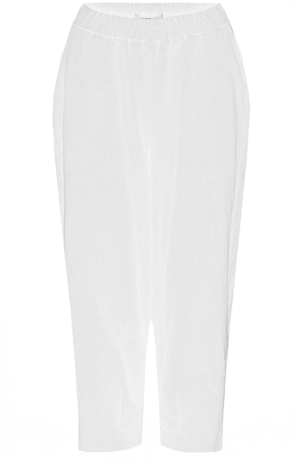 White Tapered Ankle Length Linen Trousers