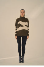Khaki and Cream Pattern Jumper