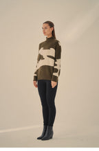 Khaki and Cream Pattern Jumper