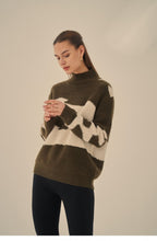Khaki and Cream Pattern Jumper