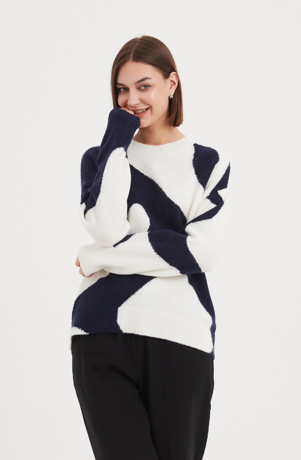 Navy and Cream Abstract Pattern Knit