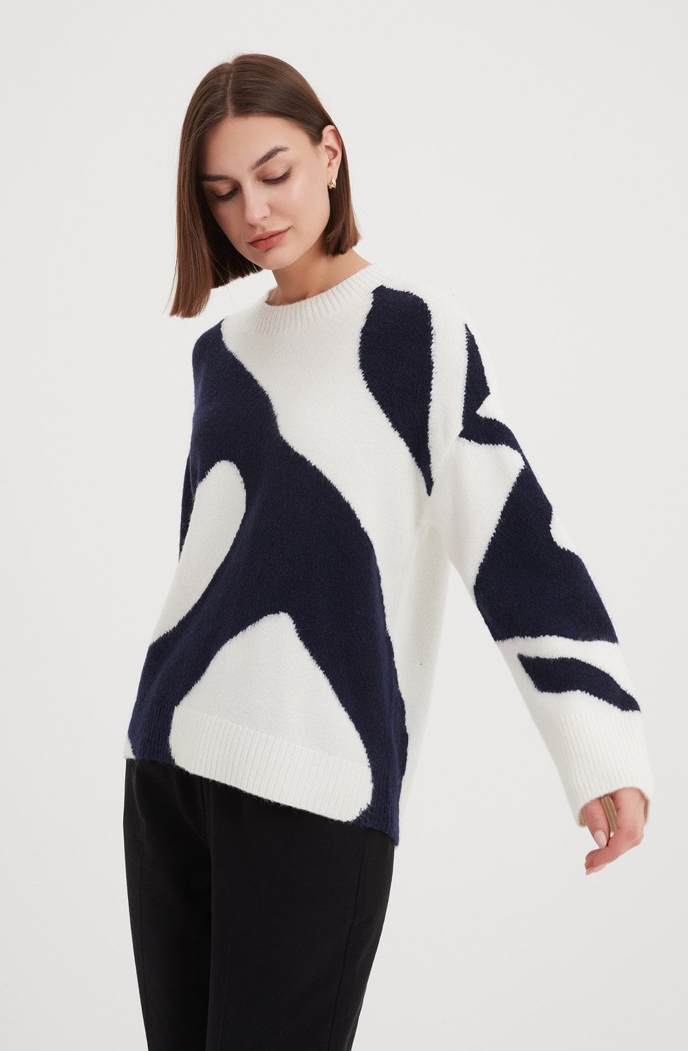 Navy and Cream Abstract Pattern Knit