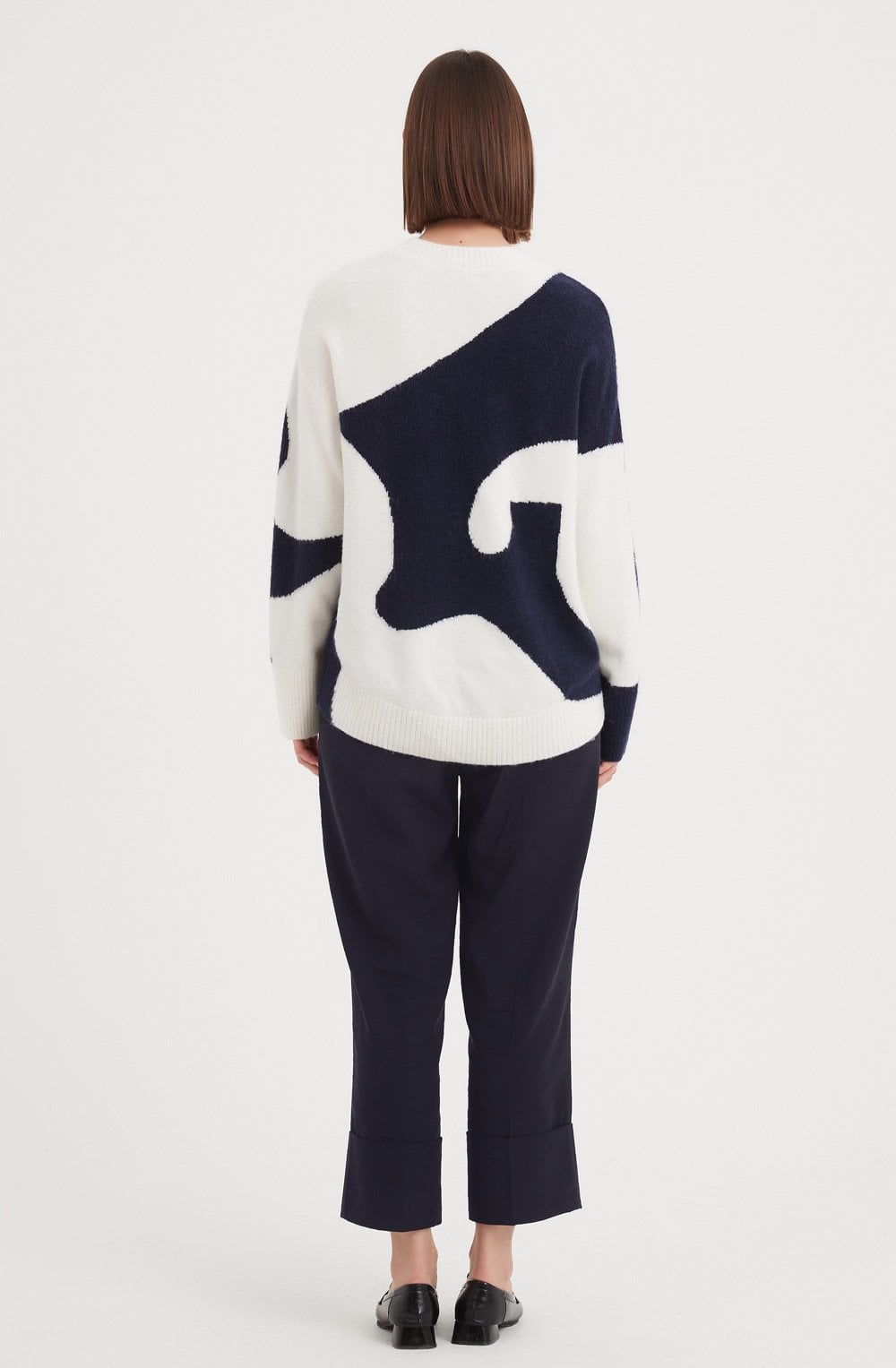 Navy and Cream Abstract Pattern Knit