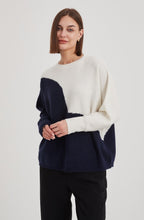 Navy and Cream Wave Pattern Batwing Jumper