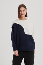 Navy and Cream Wave Pattern Batwing Jumper