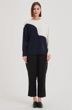 Navy and Cream Wave Pattern Batwing Jumper