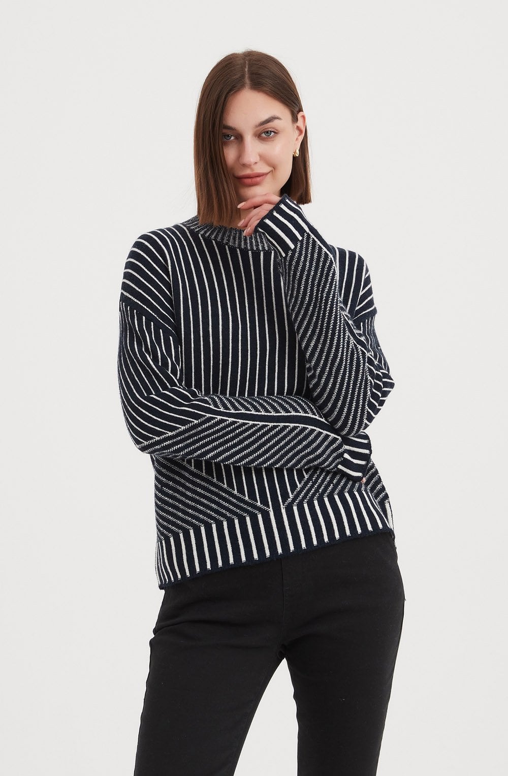 Navy Geometric Stripe Jumper