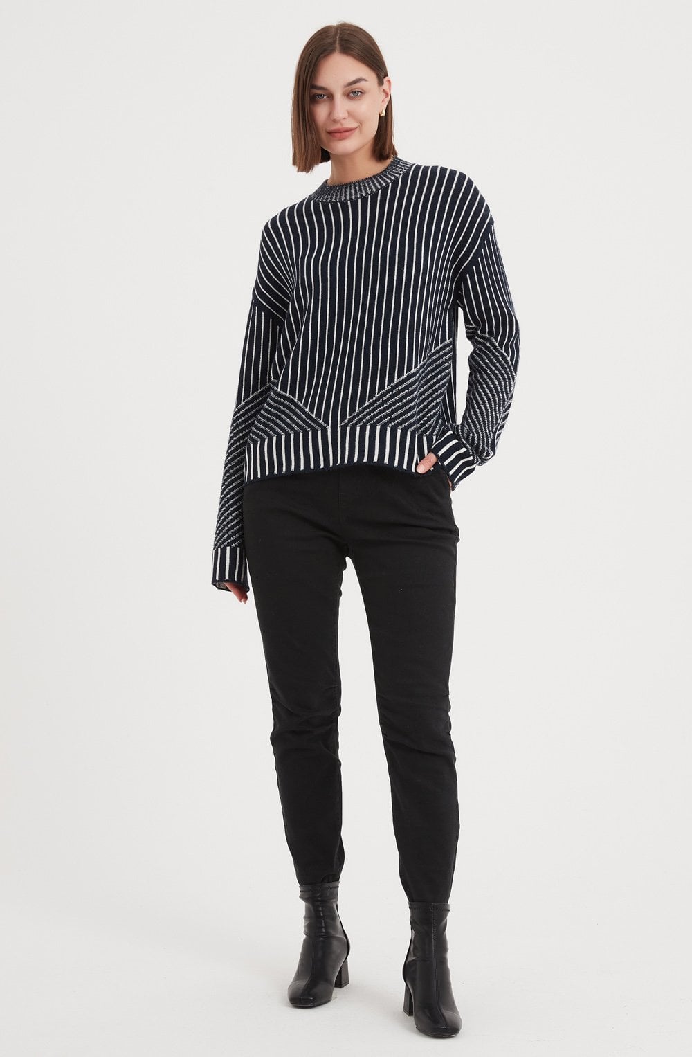 Navy Geometric Stripe Jumper