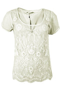 Top finemesh flower design warm offwhite