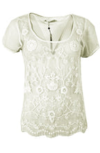 Top finemesh flower design warm offwhite