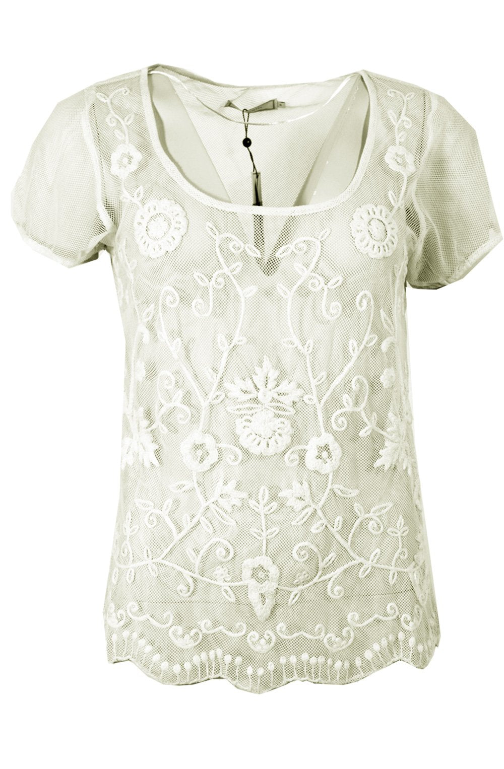 Top finemesh flower design warm offwhite