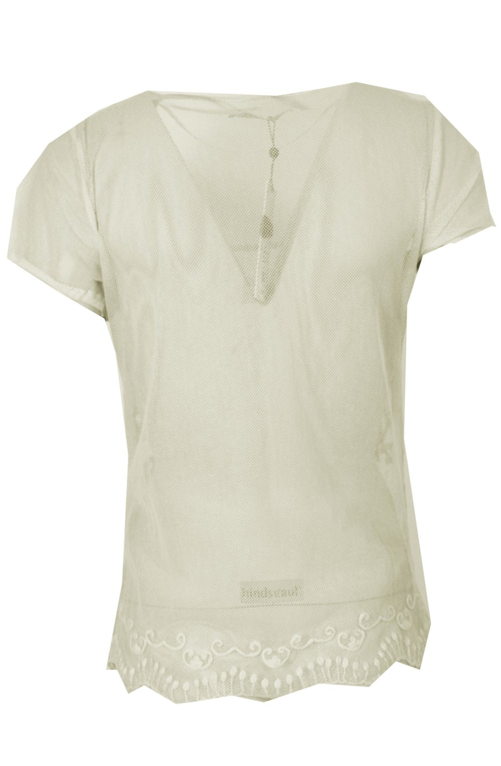 Top finemesh flower design warm offwhite
