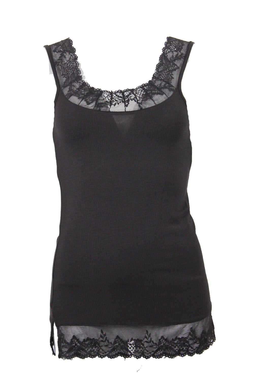Vest with lace trim liquorice
