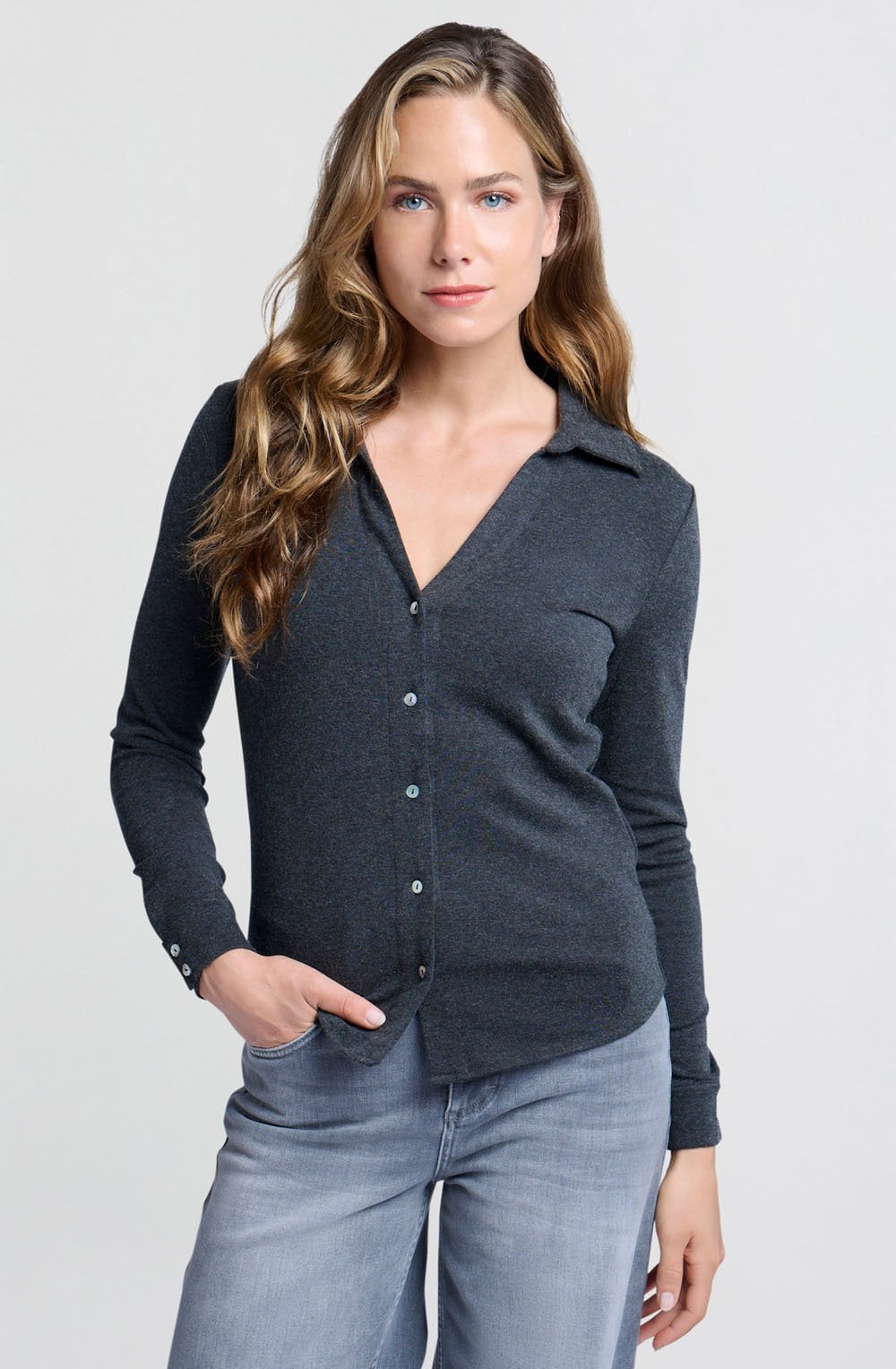 Anthracite Collared Jersey Blouse
