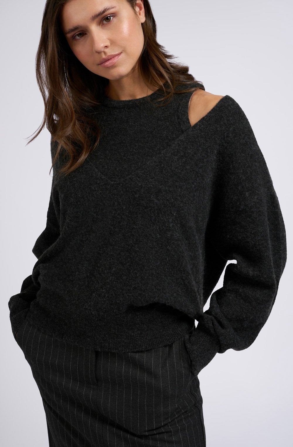 Anthracite Relaxed Sweater and Matching Knitted Tank Top