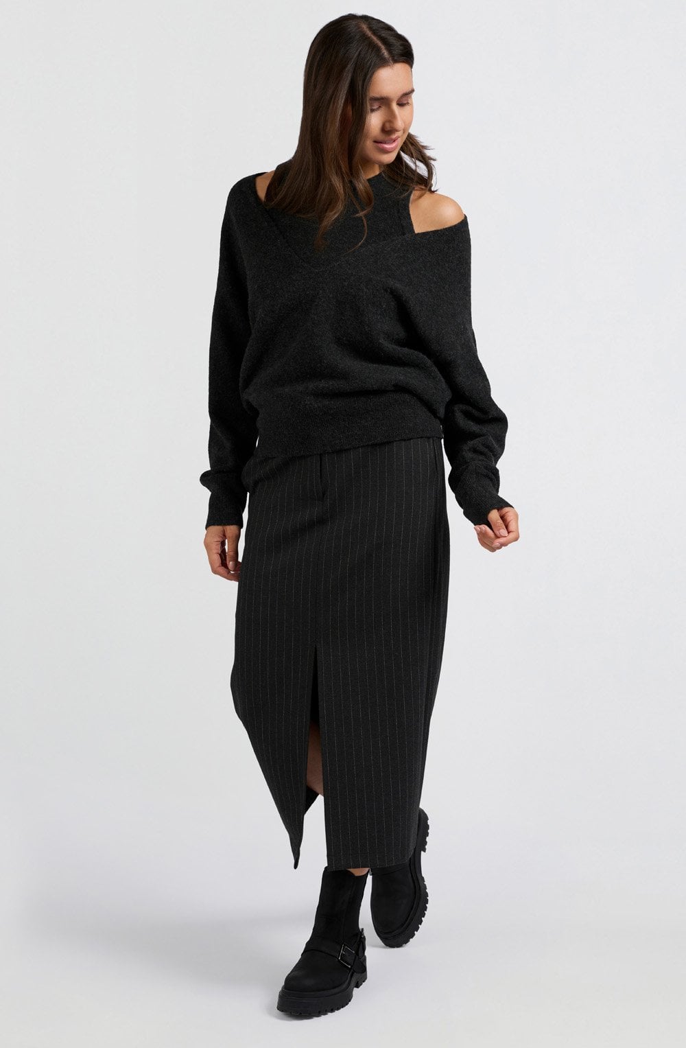 Anthracite Relaxed Sweater and Matching Knitted Tank Top