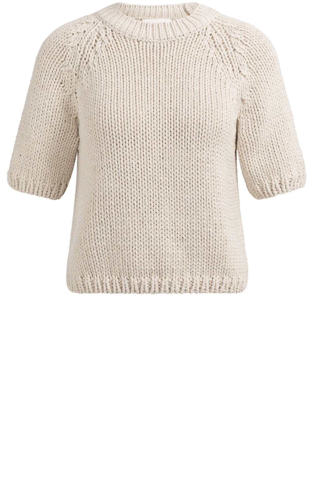 Beige Chunky Knit Short Sleeve Jumper